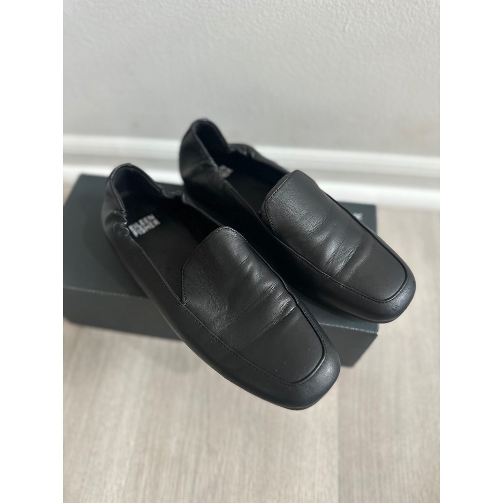 Eileen Fisher Black Nappa Leather Square Toe Loafers Slip On Flats Womens‎ 6.5